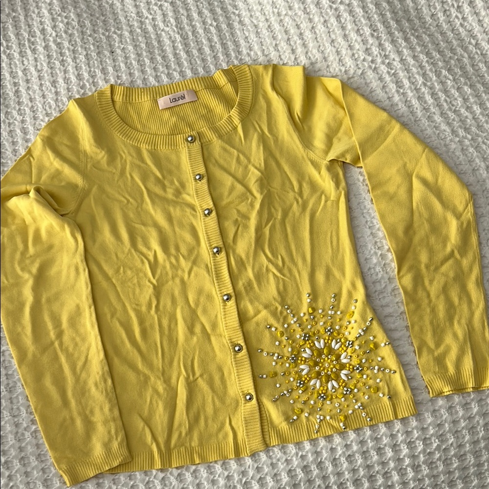 Laurel Yellow Cardigan with floral Embellishments